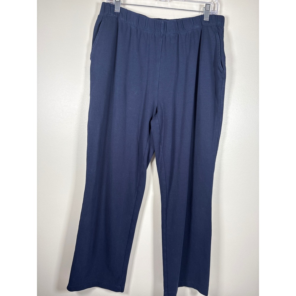 Lands End Womens Navy Blue Sport Knit Straight Leg Pull On Pants Size L 14-16